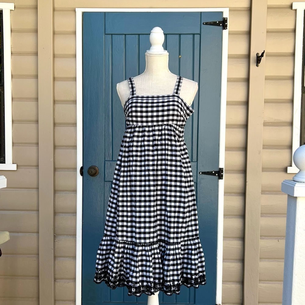 J. Crew Puckered Gingham Dress with Eyelet Trim Maxi Midi Dress size 00P